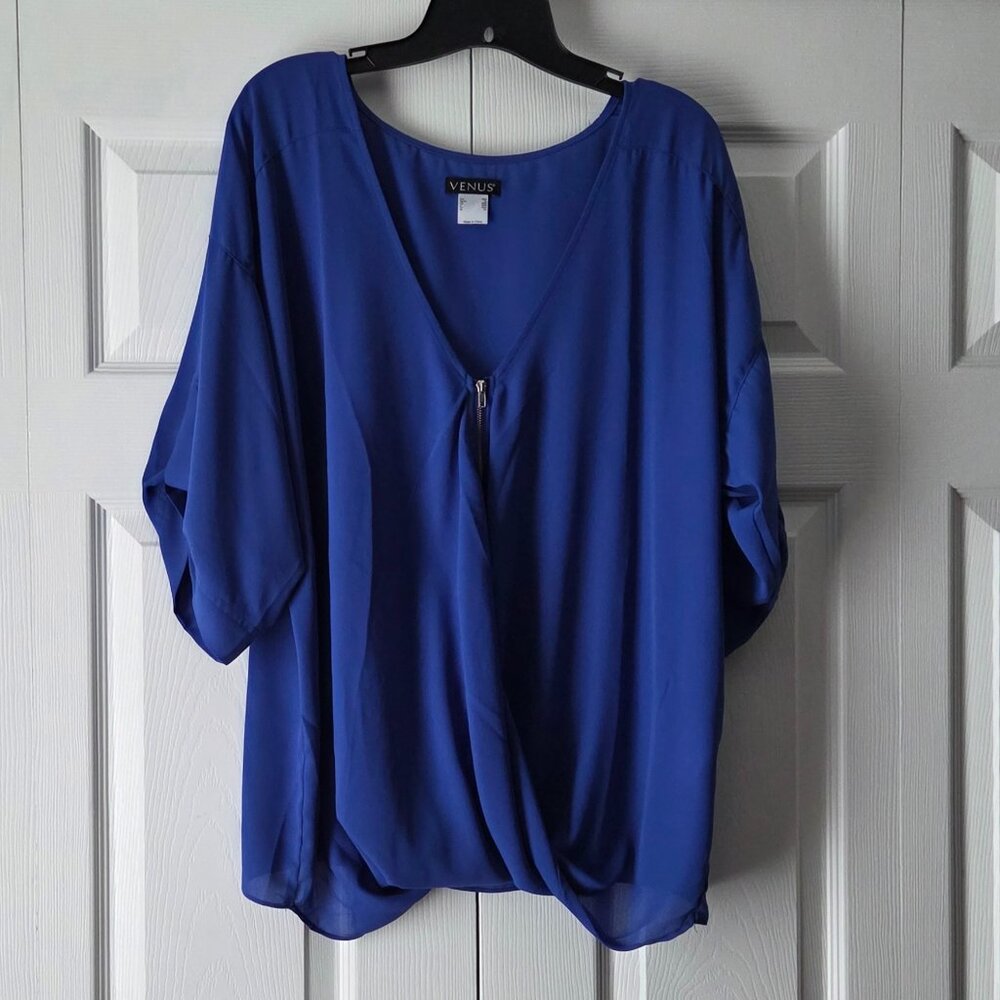 Venus  Sheer Top w/ Zippered Front & Button up sleeves. Size XL - Picture 2 of 8